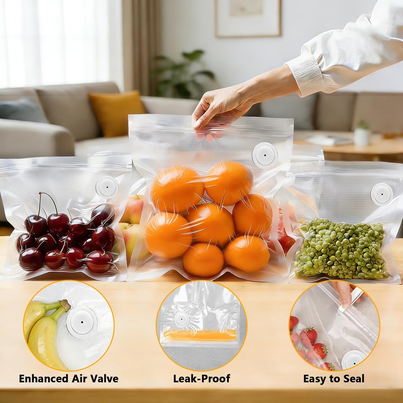 60‑Pack Vacuum Sealer Bags for Food, Reusable Clear Plastic Food