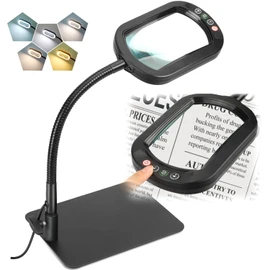 Veemagni 12X Rectangle Magnifying Glass with Light and Stand, Flexible Gooseneck LED Lighted Desk Lamp, 5 Color Modes Stepless Dimmable, Hands Free Magnifier for Reading Crafts Painting Close Work