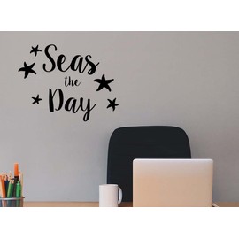 Seas The Day Cute Starfish Beach Love Cute playroom Sticker Nursery Vinyl Saying Lettering Wall Art Inspirational Sign Wall Quote Decor
