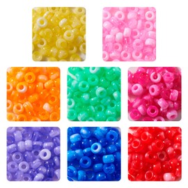 Fashewelry 400pcs 6x9mm Pony Beads Acrylic Kandi Beads Rainbow Plastic Hair Beads for Kids Adults Bracelets Necklace Jewelry Craft Making