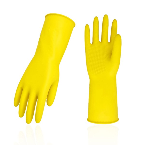 [Vgo...] 5 Pairs Cleaning Gloves, Long Kitchen Gloves, Household Dishwashing Gloves, Waterproof Gloves, Washing Gloves, Painting, Laboratory, Gardening Gloves, Pet Care (M, Yellow, HH4601)