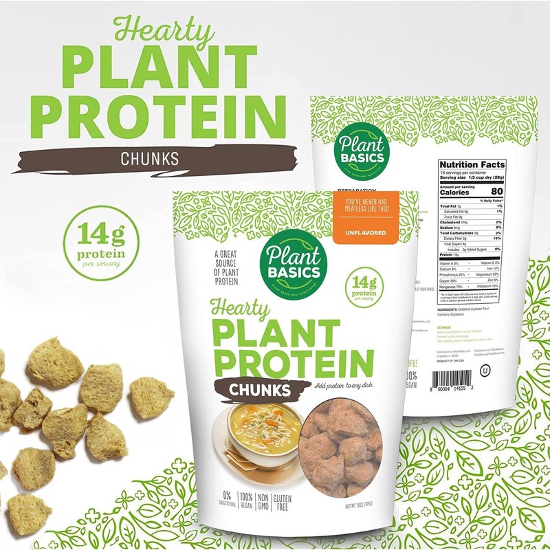Plant Basics - Hearty Plant Protein - Unflavored Chunks, 6