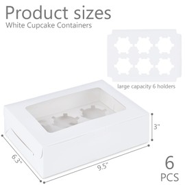 HONEYGIFTS 6 Count White Cupcake Boxes, 6 Sets Cupcake Carrier with Window Boxes Holding 36 Pastry Box for Birthday Holiday Party Bakery Supplies
