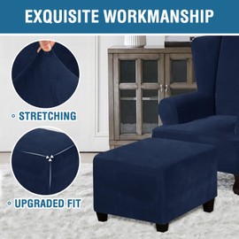 Funda otomana de terciopelo, fundas elásticas para reposapiés de felpa, funda para reposapiés extraíble, taburete de almacenamiento plegable, protector de muebles para sala de estar (azul marino,