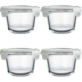 H.JSS WDJS Glass Soup Storage Containers, Round Glass Food Container with Airtight Lids, 4 Pack Meal Prep Bolws Reusable, 18 oz Leak-Proof Storage Containers Set, Microwave, Dishwasher, Frig Safe (4)
