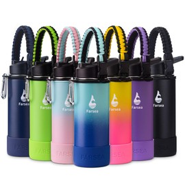 Farsea Insulated Water Bottle With Paracord Handle, Protective Boot and 2 Lids (Straw Lid & Spout Lid), Stainless Steel Water Bottle Wide Mouth, Double Wall Sweat-Proof BPA-Free, 18 oz