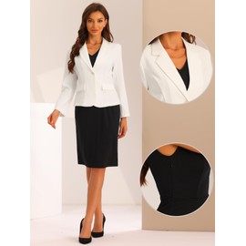 Allegra K Women's Suit Sets Business 2-Piece Outfit Plain V-Neck Office Dress Notched Lapel Blazer, White