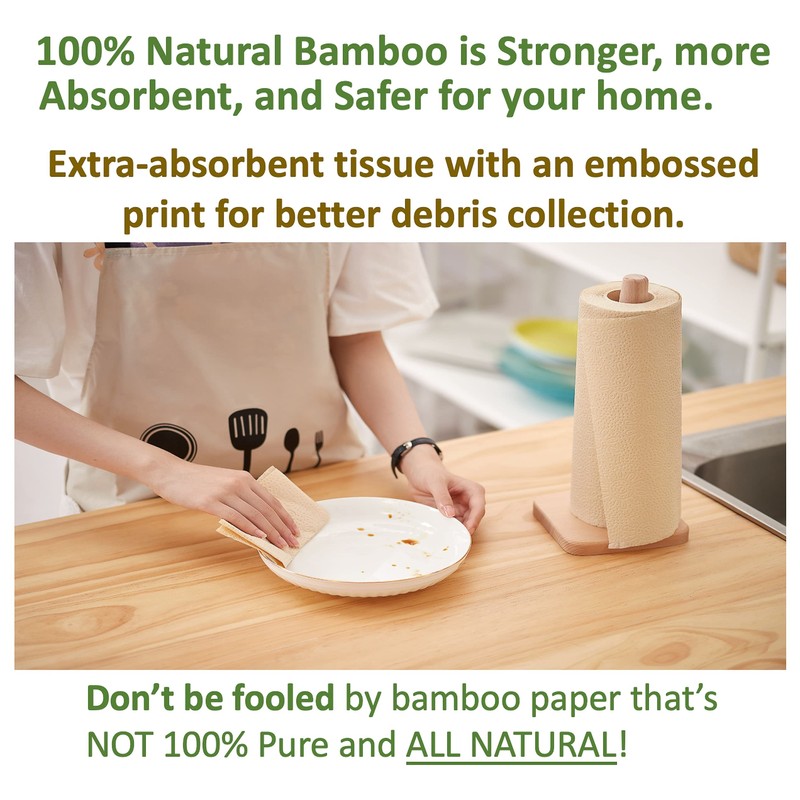 Purafide 100% Bamboo Paper Towels, Tree-Free, Chemical-Free, Lint-Free, Durable, Absorbent,