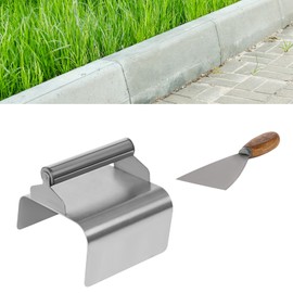 CNCEST Concrete Curbing Trowel, Cement Model Making Tool with Handle and Putty Knife, Stainless Steel Landscape Curb Trowel for Decals, Plastering, Concrete Curbing, Edging (Slope Shape, Silver)