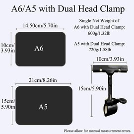 A6 Double Head Clamp 10 Pack Dual Head Display Clips: Rotating Sign Holders with Small Wipe Clean Plastic Chalkboard for Price Tags for Business Use