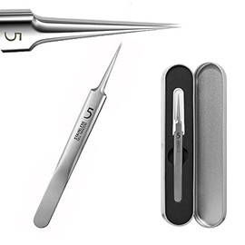 Pinzas de eliminación de puntos negros, gancho curvado de precisión de acero inoxidable para acné, espinillas, comedones, manchas o astillas e Ing Silver JZ-001 0, Plateado