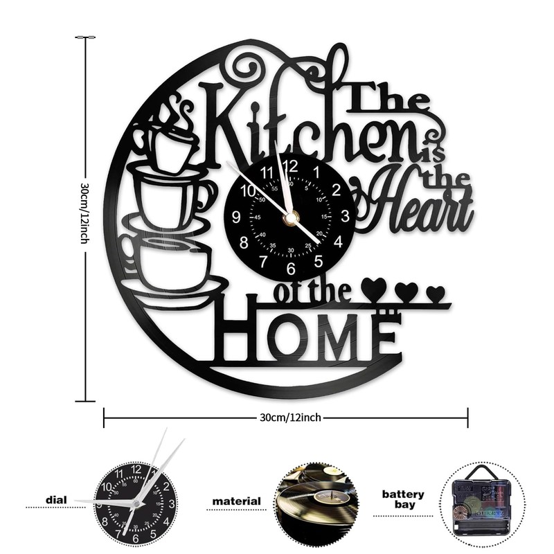 Twshiny Kitchen Wall Clock, Elegant Vinyl Record Black Wall Clocks