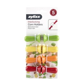 Zyliss E40001 Corn Cob Holders, Plastic/Stainless Steel, Multicoloured, 8X Holders/Skewers/Forks for Corn Cobs, Dishwasher Safe