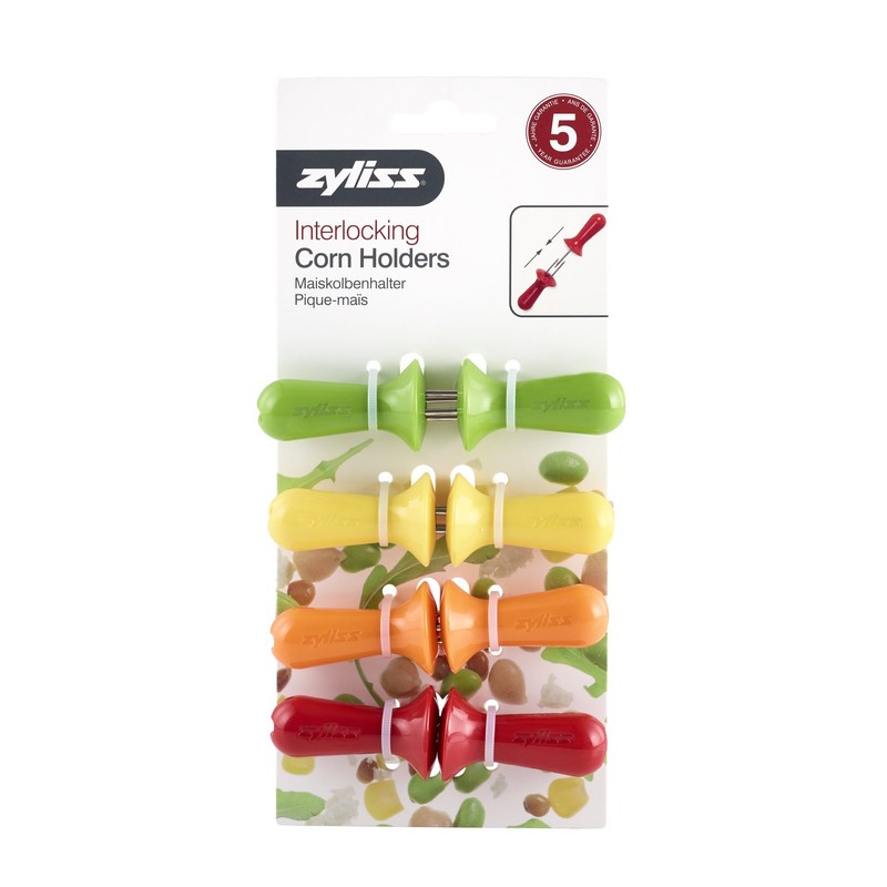 Zyliss E40001 Corn Cob Holders, Plastic/Stainless Steel, Multicoloured, 8X Holders/Skewers/Forks