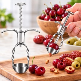 Stainless Steel Fruit Pitter for Cherries & Jujubes – Spring-Loaded Corer for Easy Kitchen Fruit Prep