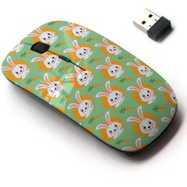 2.4G Wireless Mouse with Cute Pattern Design for All Laptops and Desktops with Nano Receiver - Cute Little Bunny Orange Carrots