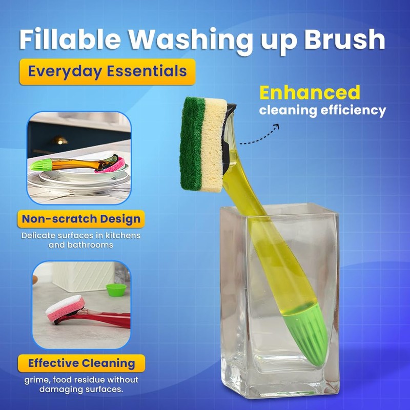 Fillable Washing up Brush with Handle and Zopper Microfiber Cloth