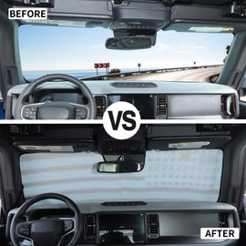 JWWY Windshield Sunshade Window Sun Shade for 2021-2024+ Ford Bronco Accessories,Foldable Sun Shield Upgrade Reflective Polyester Cover Block Heat and Block UV Rays US Flag