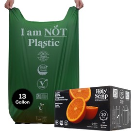 HOLY SCRAP! Extra Large Compostable Trash Bags - 13 Gallon, 30 Pack | Plastic-Free & Decomposing Tall Kitchen Garbage Bags & Liners with Easy-Tie Handles | Thick Bin Bags for Green & Food Waste