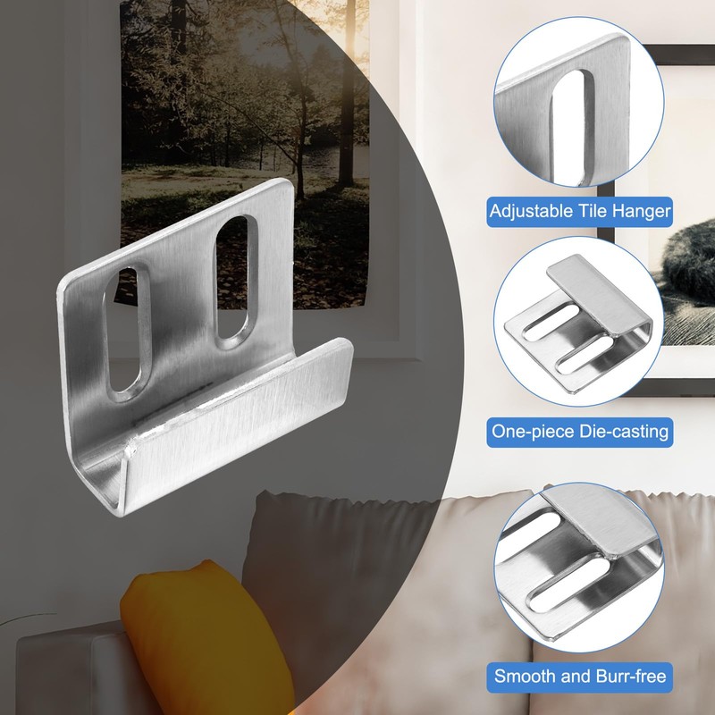 uxcell 10 Pcs Stainless Steel Tile Hanger, Adjustable Tile Display