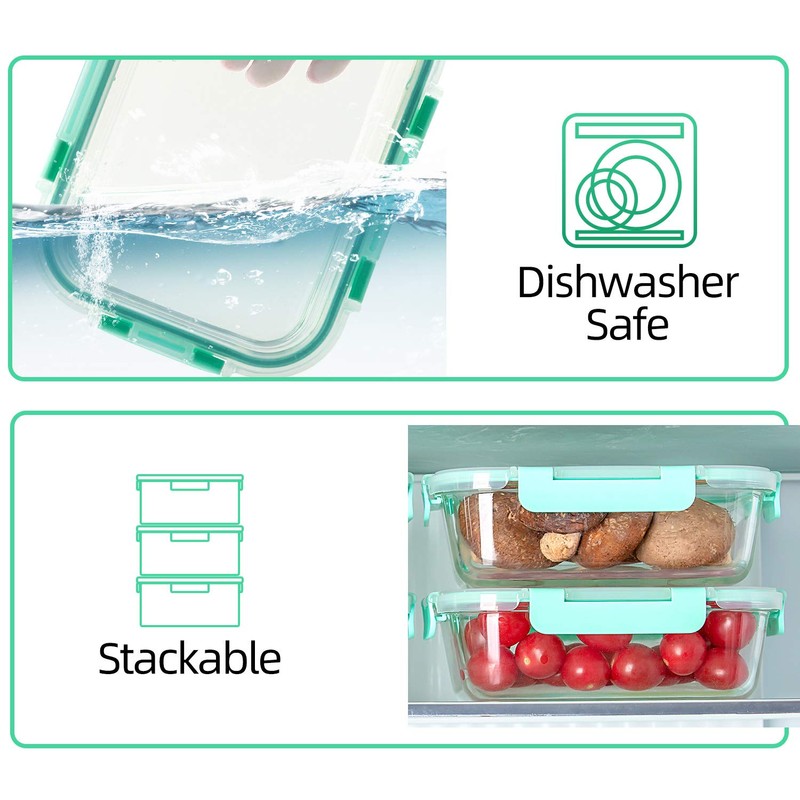C CREST [10-Pack] Glass Food Storage Containers with Lids, Airtight,