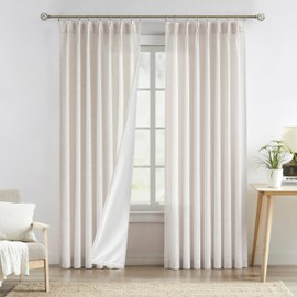 Central Park Natural Pinch Pleat Light Filtering Curtain with Microfiber Liner Linen Blended Textured Window Treatment Privacy Drape 108 Inch for Living Room Bedroom with Back Tabs Hooks, 40"Wx108"Lx2
