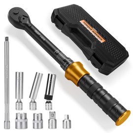 TAGVIT 3/8-Inch Drive Spark Plug Socket Set with Click Torque Wrench, 5-45 Ft.lb/6.8-61Nm Torque Wrench Set with Magnetic Swivel Spark Plug Socket(14mm/16mm/5/8-inch), 10" Extension Bar, Adapters