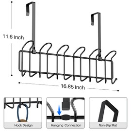 Minggoo Coat Rack Wall Mounted Hook Rack Over The Door Hook Set of 2, Organizer 13 Hooks, Heavy-Duty Iron Wire Black