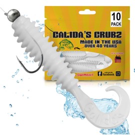 Galida's Grubz Soft Plastic Fish Bait Lures for Fishing | Fishing Bait Lure with Deep Ribs | Great for Beginners and Advanced Fishermen | Vivid White | Pack of 10 Fishing Bait Lures