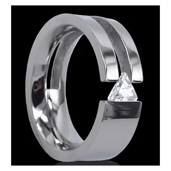 Our Own High Polished Unique Solitaire Titanium Tension Ring with