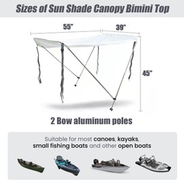 STAR MARINE 2 Bow Canoe & Kayak Bimini Top - Waterproof Sun Shade Canopy with Frame, 55" L x 39" W x 45" H for Fishing & Boating, Mounting Hardware Not Included