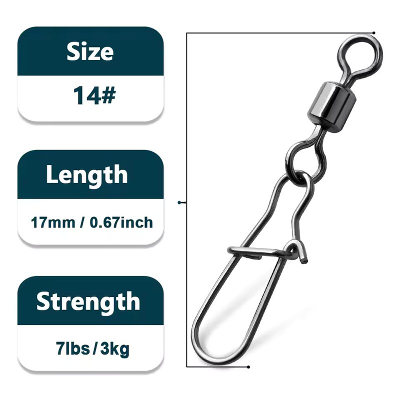 50-Pack Size 10 Duo-Lock Snap Swivels, 20mm 11kg Stainless Steel
