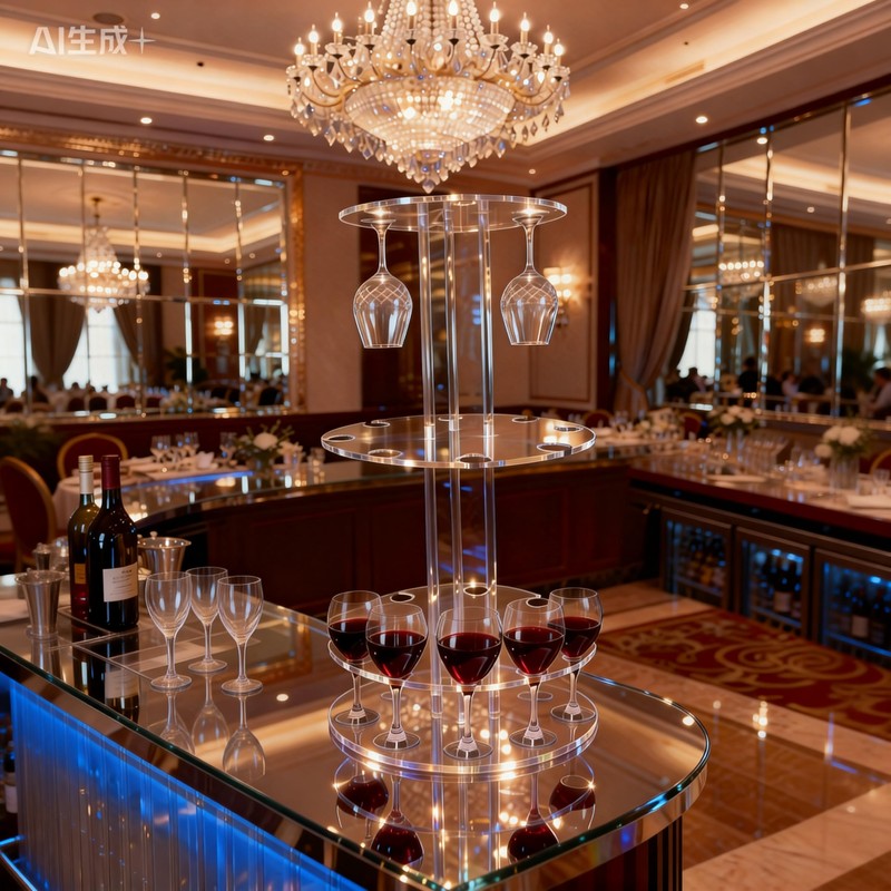 Acrylic 3 Tier Champagne Tower, 22 Slot Stemware Rack for