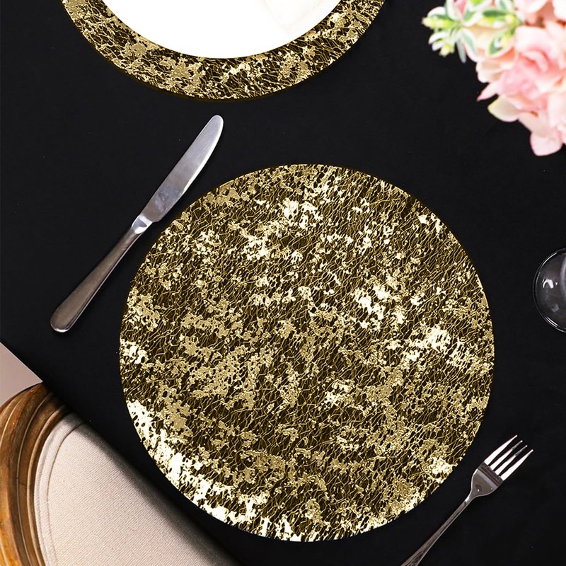 20 pieces of golden placemats, round gold foil placemats, shiny