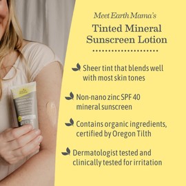 Earth Mama Tinted Mineral Sunscreen Lotion SPF 40, Contains Organic Argan and Red Raspberry Seed Oil, 3-Ounces