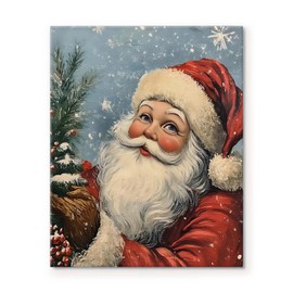 TYPTEK Christmas Wall Art Jolly Santa Claus Holding a Christmas Tree Pictures Print Winter Landscap Festive Christmas Wall Spirit Artwork for Living Room or Bedroom 11x14inch