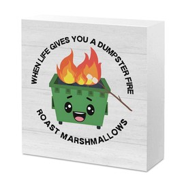 Funny Office Desk Decor Inspirational Office Gifts for Men Coworkers Boss HR When Life Gives You Dumpster Fire Sign Cute Dumpster Fire Decorations 5x5 Inch