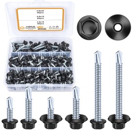 VIGRUE Pack of 185 Trapezoidal Sheet Metal Screws Self-Tapping Screws Stainless Steel Drilling Screws Tapping Screws M4.8 Hex Washer Head Self-Drilling Screw Set for Metal Wood Furniture Electrical