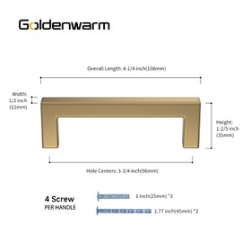 goldenwarm 5 Pack Champagne Bronze Cabinet Pulls Gold Cabinet Handles 3-3/4in Champagne Drawer Pulls Brushed Bronze Cabinet Pulls Handles Kitchen Cabinet Hardware Square Gold Pulls for Cabinet Drawer