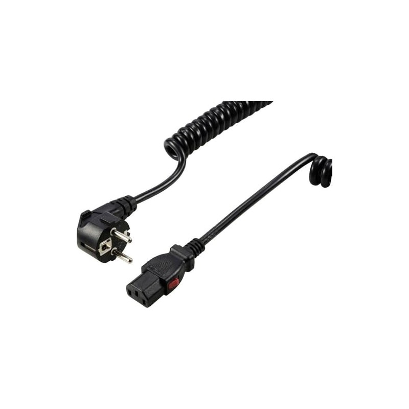 Sygonix SY-6733074 Kaltgeräte Anschlusskabel Schwarz 3 m verriegelbar, Spiralkabel