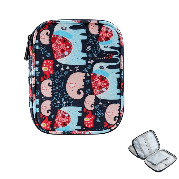 Katech Empty Crochet Hook Case Portable Travel Crochet Storage Bag Organizer Zipper Bags with Web Pocket and Crochet Holder Slots for Carrying Various Crochets Knitting Accessories (Elephant Pattern)