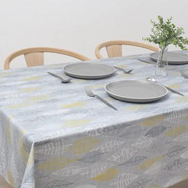 Style Decor W4702320 Tablecloth, 100% Cotton, Fashionable, Rectangle, Nordic, 56.9 x 82.7 inches (142 x 210 cm), Standard, Gray, Leaf, Simple,