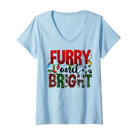 Womens Furry And Bright Dog Paws Cat Paws Lover Merry Christmas V-Neck T-Shirt