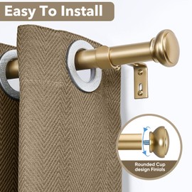 Gold Curtain Rods for Windows 72 to 144 Inches, 1 Inch Decorative Curtain Rod Set, Adjustable Length Heavy Duty Metal Window Curtain Rod with Brackets