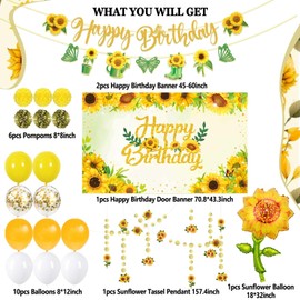 Sunflower Birthday Secorations TSVATE Sunflower Party Decorations with Sunflower Garland, Sunflower Balloons, Sunflower Backdrop, Pompoms, Sunflower Birthday Banner, Party Supplies for Women and Girls