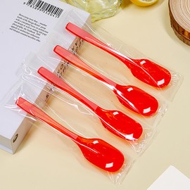 100 Count Independent Packaging Plastic Teaspoons, Disposable Heavy Duty Spoon Cutlery for Weddings, Dinners, Everyday Flatware, Party Supplies (Red)