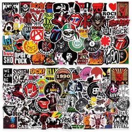 Rock and Roll Music Stickers 100 Pcs, Guitar Stickers for Classic Rock Music, Retro Stickers Band Stickers for Adults, Rock Music Stickers or Water Bottles, Laptop, Bicycle, Skateboard, Luggage