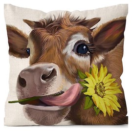 MAIGO Highland Cow Cushion Cover - Highland Cow Gifts, Highland Cow Pictures Pillow Cover, Funky Decorative Home Accessories, 45cm X 45cm Linen Fabric Highland Cow Pillow Cushion Covers (Sunflower)