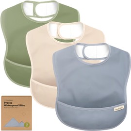 3-Pack Waterproof Baby Bibs for Eating - Lightweight Baby Bib with Food Catcher, Mess Proof Toddler Bibs, Waterproof Bibs for Baby Boys, Baby Girls, Feeding Bibs, Drool Bibs, Baby Food Bibs (Slate)