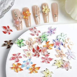 Cheerix Pack of 40 Colourful Jelly Soft Glue Lily Flower Nail Charms, Flower Nail Decoration, Nail Accessories, 3D Gel Nail Art, Nails Ice Crystal Embossed Colour Gradient for Women Acrylic Nail
